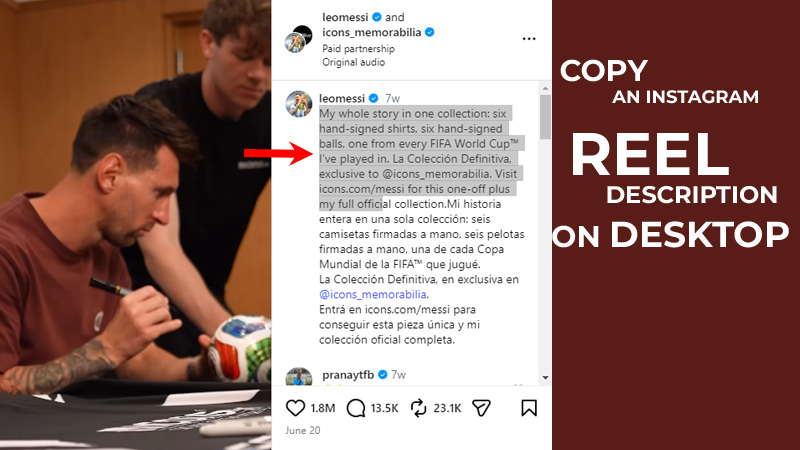 Copy an Instagram Reel Description on Desktop